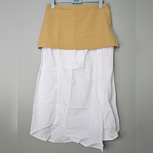 Maeve Anthropologie Unique Women's Layered Shirttail Midi Skirt, Tan & White - Picture 6 of 9